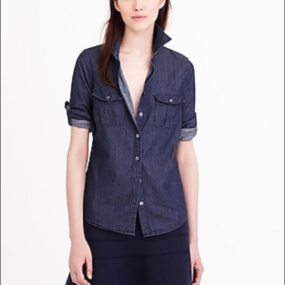 J. Crew Cotton Chambray Dark Wash Keepers Shirt